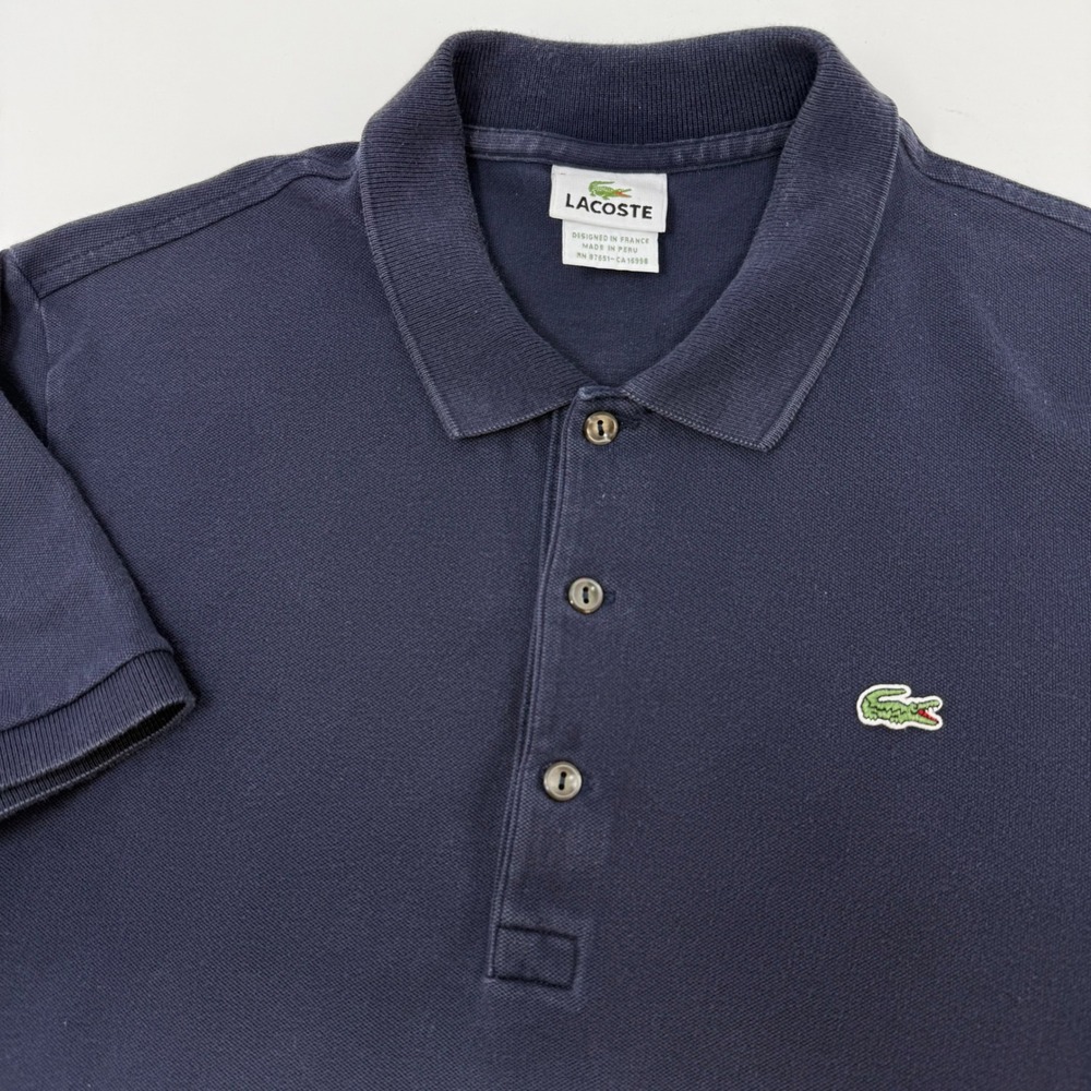 Lacoste Mens Navy Blue Short Sleeve Pique Polo Shirt Size 5 Large 4811L FLAW